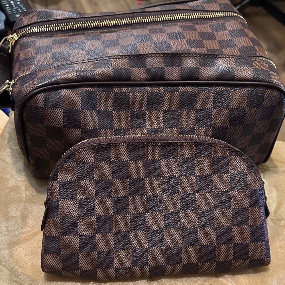 Checkered Brown Men's Bag Set